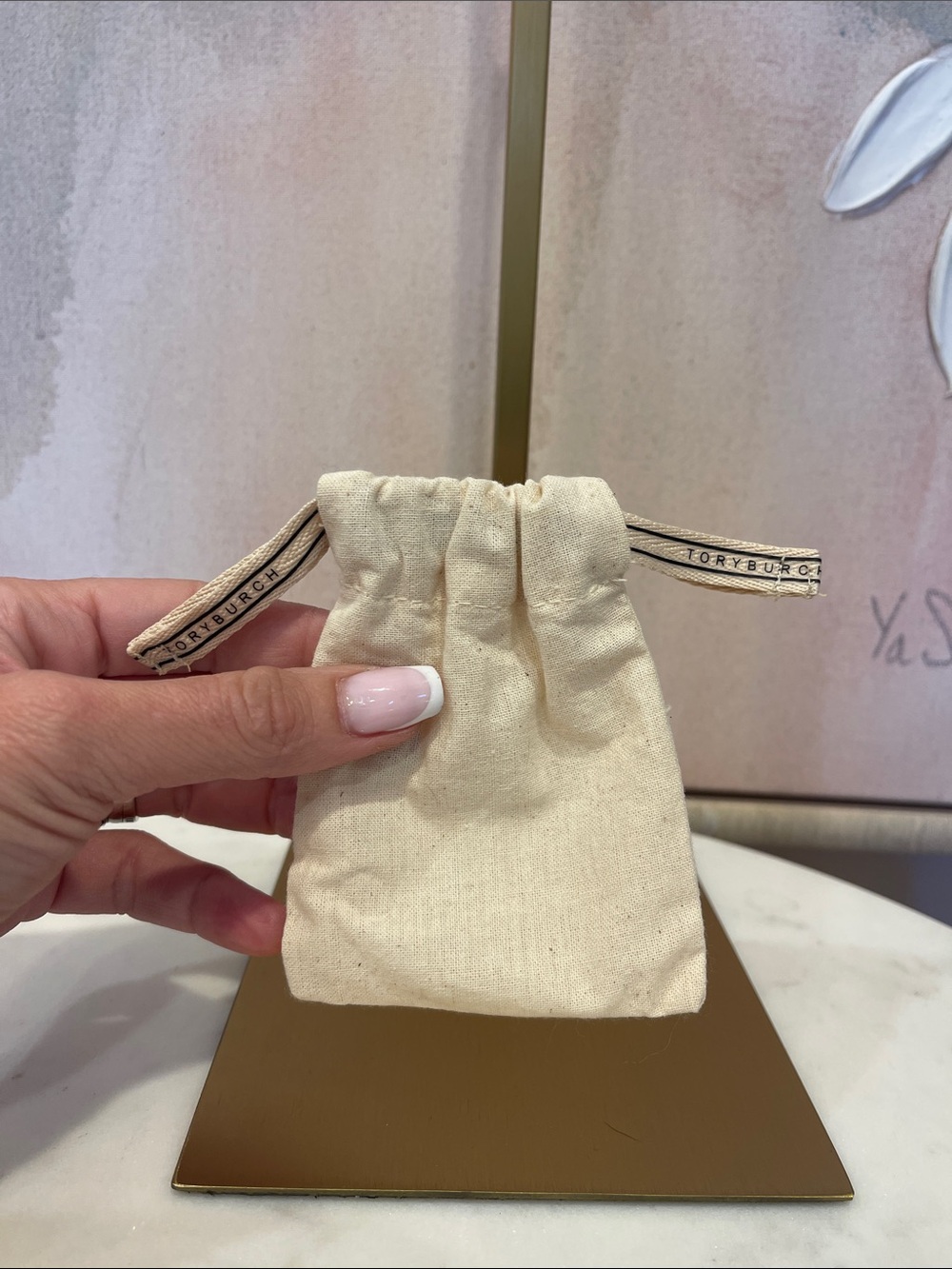 Tory Burch Cream Small Canvas Drawstring Pouch